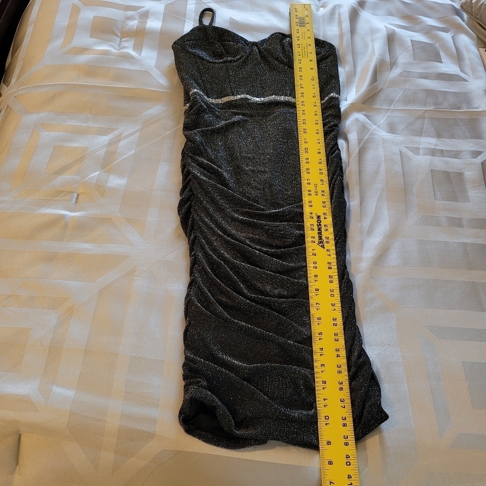 DB Studio Black Metallic Sweetheart Corset Midi Dress Sz 10 - Picture 11 of 15